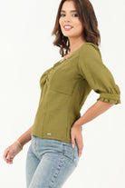 Blusa manga 3/4 Escote con bobito doblado BLU07085BGNVMLSM