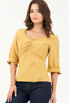 Blusa manga 3/4 Escote con bobito doblado BLU07085BGNMAIXL