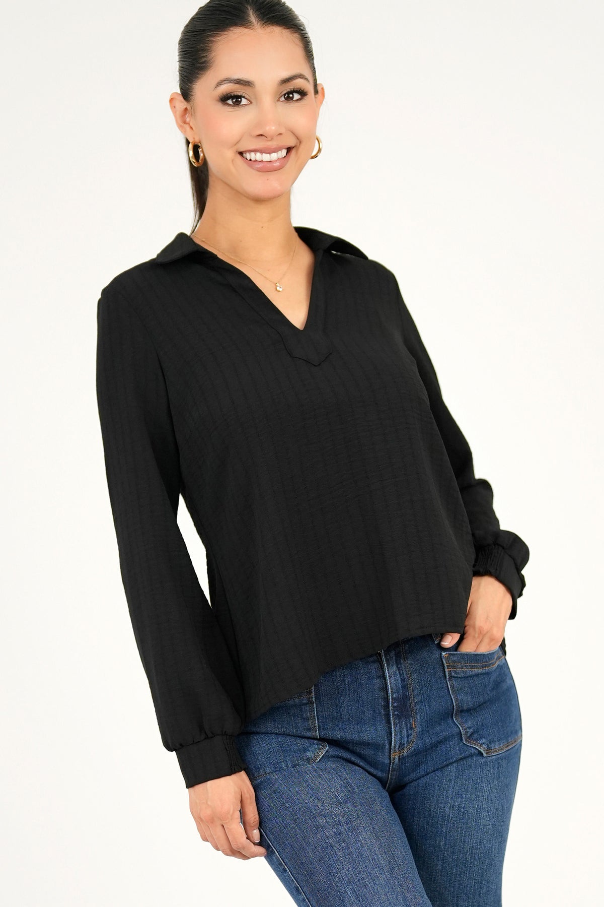 Blusa manga larga cuello sport BLU07130BGNNEGLA