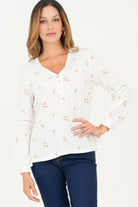 Blusa manga larga con corte y bolillo calado BLU07129CHAHUEXL