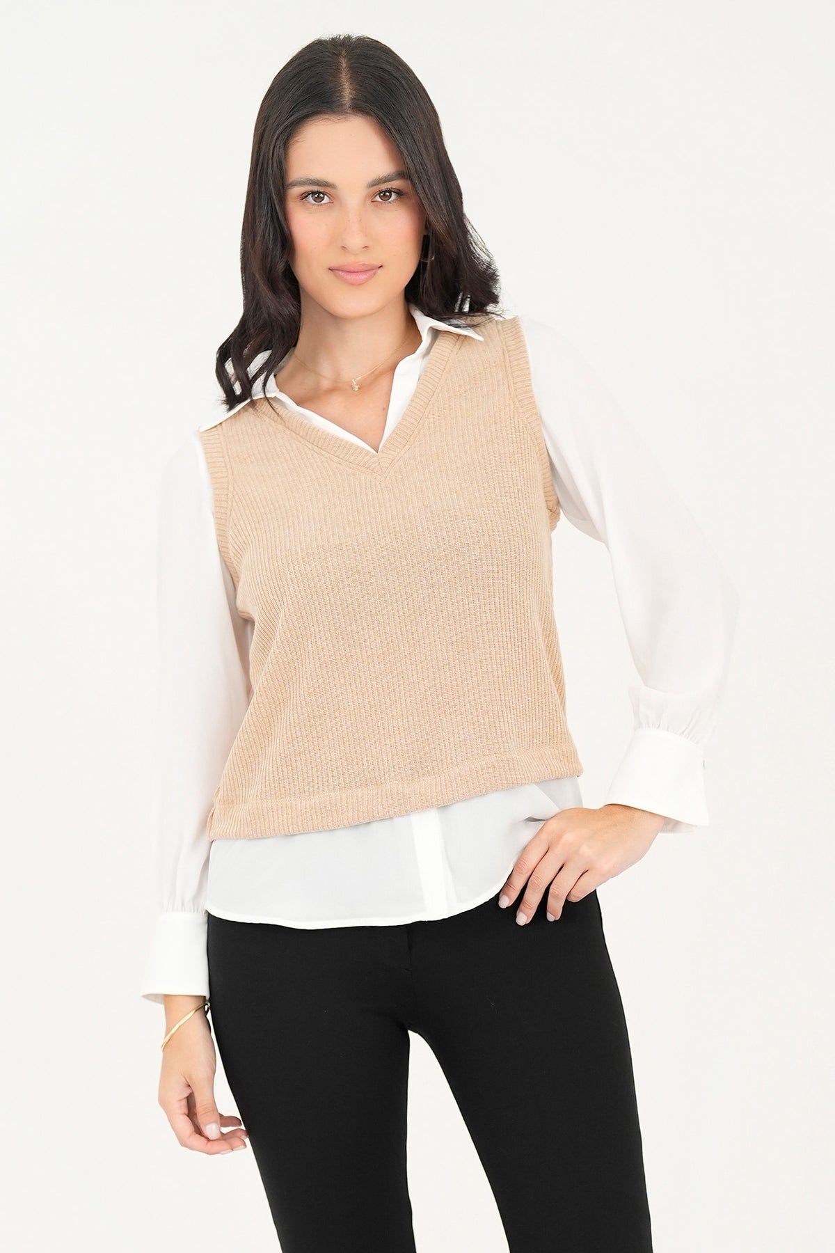 Blusa/Chaleco cuello en V BLU07026CHPBEILA