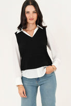 Blusa/Chaleco cuello en V BLU07026CHPNEGSM