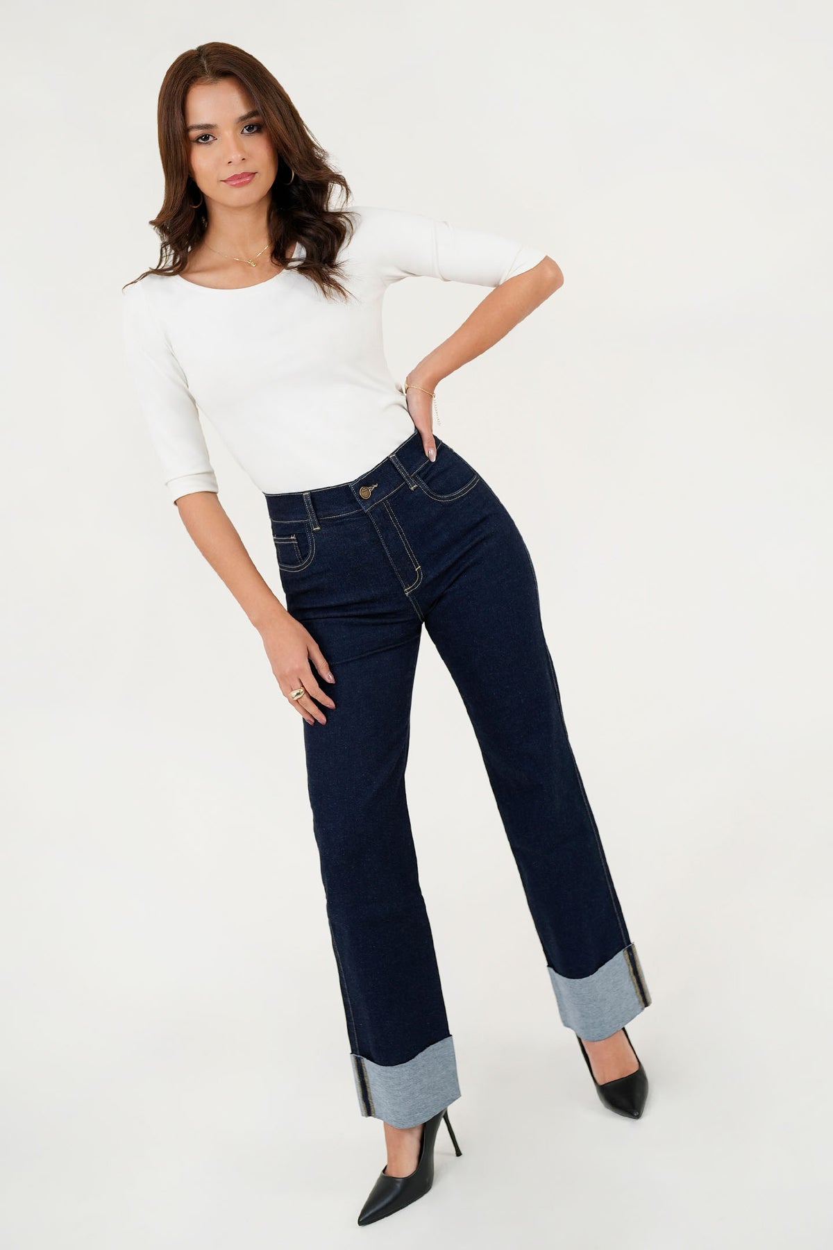 Pantalón Denim Recto con Basta Volteada PAN08112DENAME34