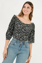 Blusa Manga 3/4 Ghaia Estampada con Escote Bote BLU08028LSDNEGSM