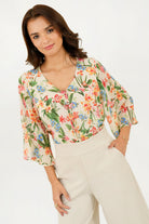 Blusa Manga 3/4 Gasa Estampada con Lazo Escote en V BLU08010GSACEMLA