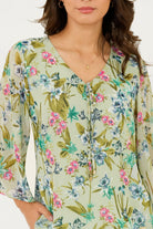 Blusa Manga 3/4 Gasa Estampada con Lazo Escote en V BLU08010GSAVMTXL