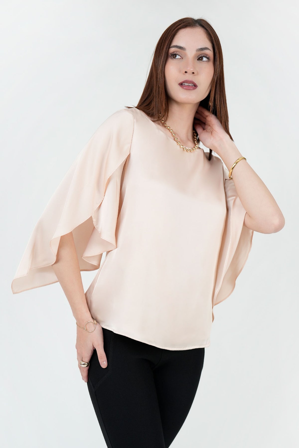 Blusa Seda Satín Manga Tulipán BLU08126SSTBEISM