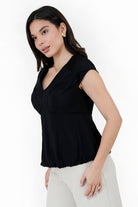 Blusa Manga Corta Seda Bali Manga Tulipán BLU08055SDANEGXL