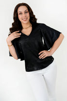 Blusa Manga 3/4 Seda Foil Escote V BLU08061SEFNEGME