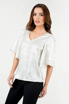 Blusa Manga 3/4 Seda Foil Escote V BLU08061SEFHUESM