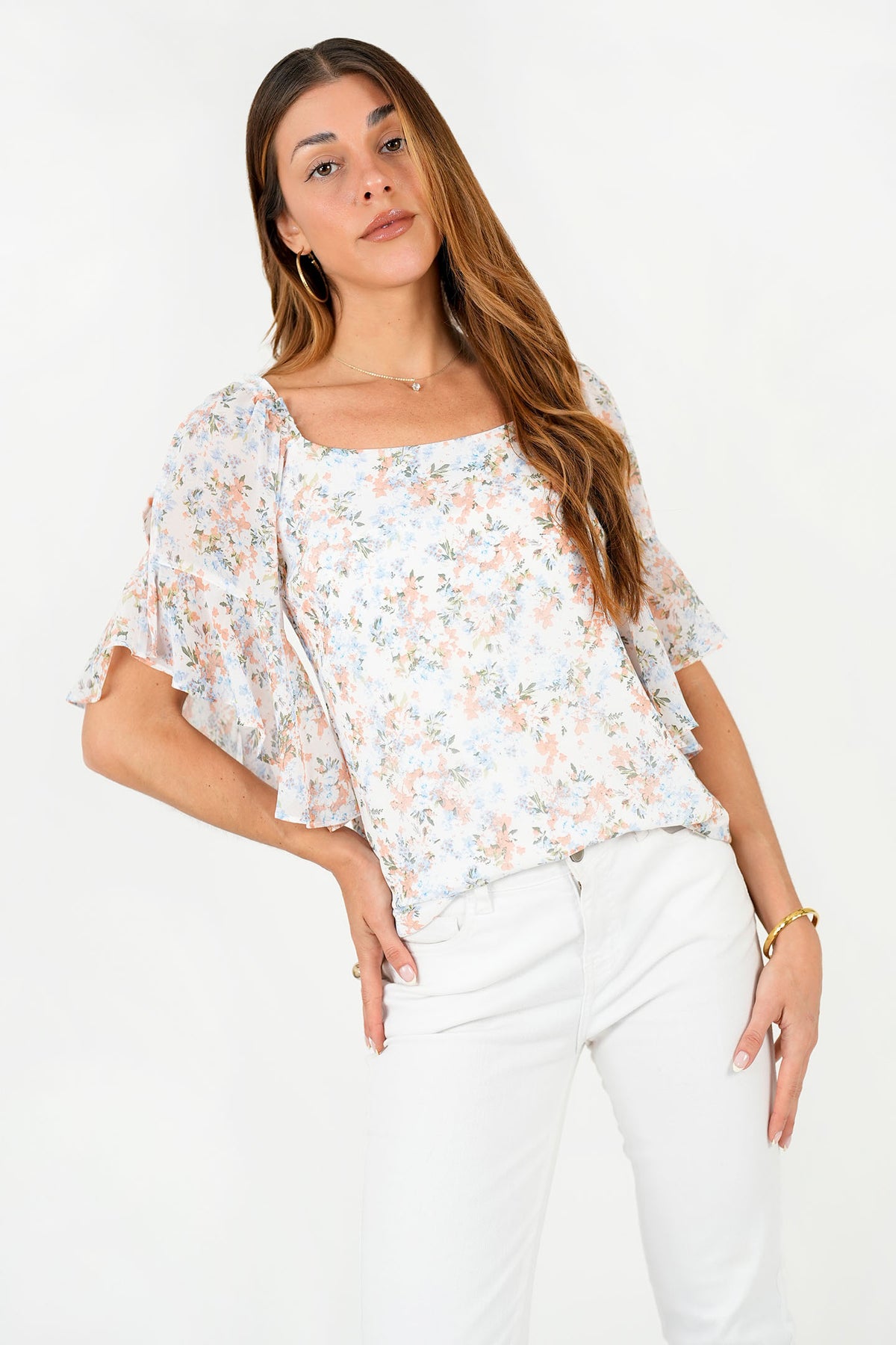 Blusa Manga 3/4 Gasa Estampada Escote Redondo BLU08013GETHUESM