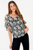 Blusa Manga 3/4 Gasa Estampada Escote Redondo BLU08013GETNEGXL