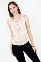 Polo Licra Spandex Escote V con Ruffle POL08150LYXBEISM