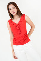 Polo Licra Spandex Escote V con Ruffle POL08150LYXROJXL
