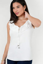 Blusa Satín Crepé Escote Redondo con Volantes BLU08122SACHUESM