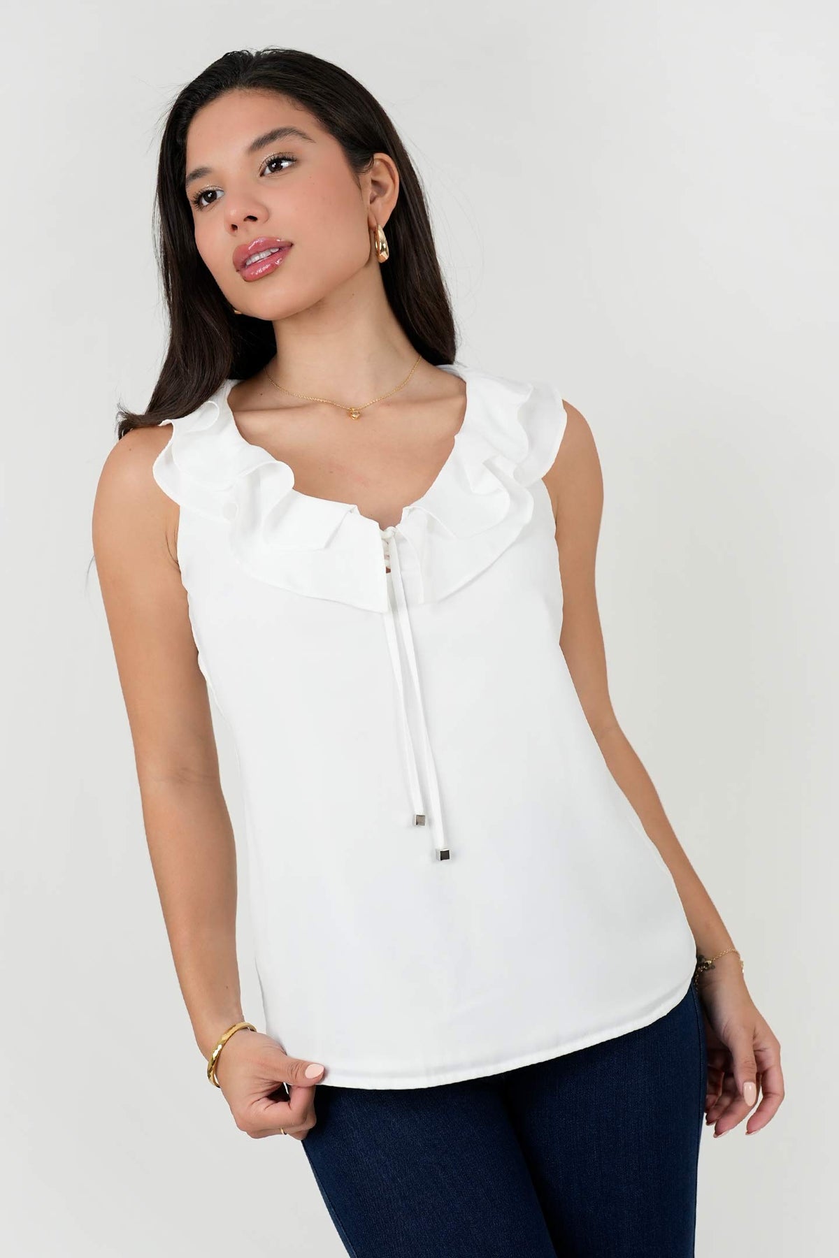 Blusa Satín Crepé Escote Redondo con Volantes BLU08122SACHUEXL