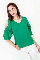 Blusa Gasa Crepé Escote V con Ruffle BLU08120GCPVPESM