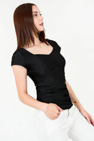 Polo Spandex Satín Escote Corazón Drapeado POL08083LYSNEGSM
