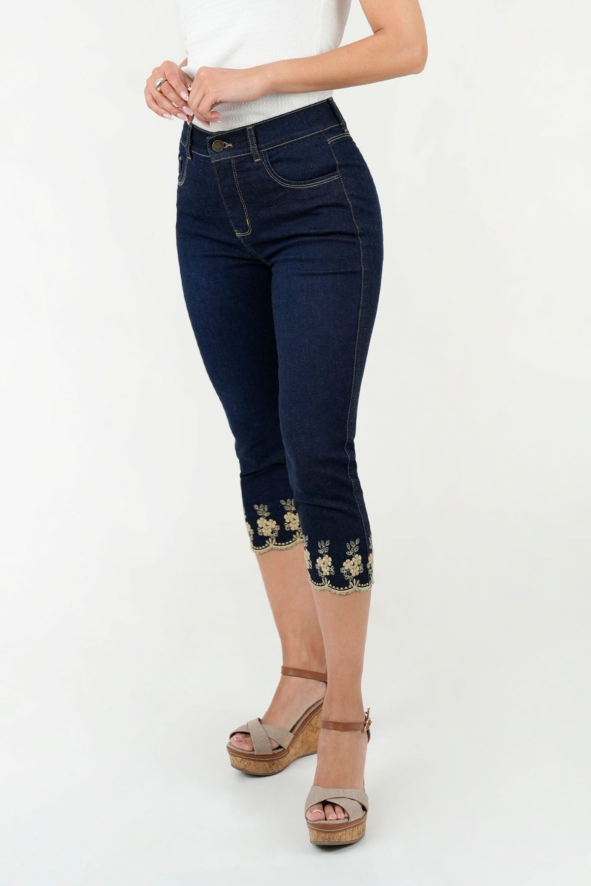 Pantalón Pescador Denim Bordado PAN08173DENAZL30