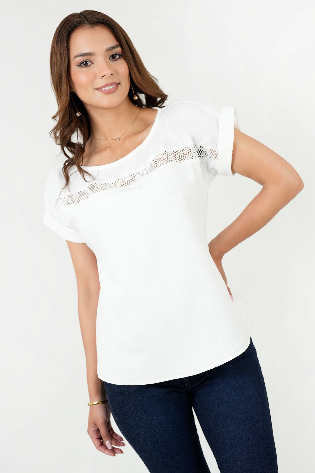 Blusa Mara Escote Ojal con Bolillo Calado BLU08162SRRHUESM