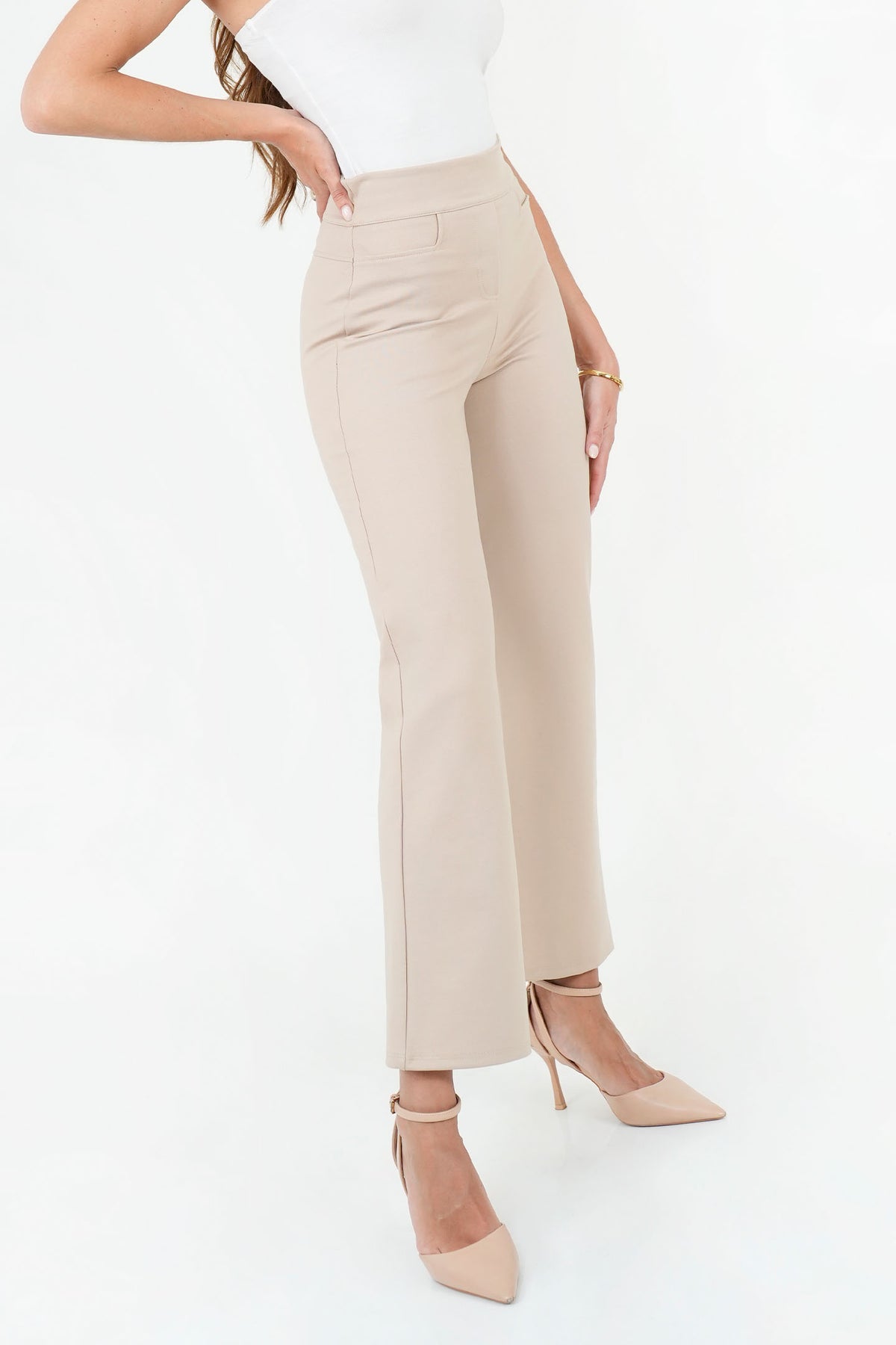 Pantalón Corte Recto Tela Loma con Pretina Anatómica PAN09033LMABEIXL
