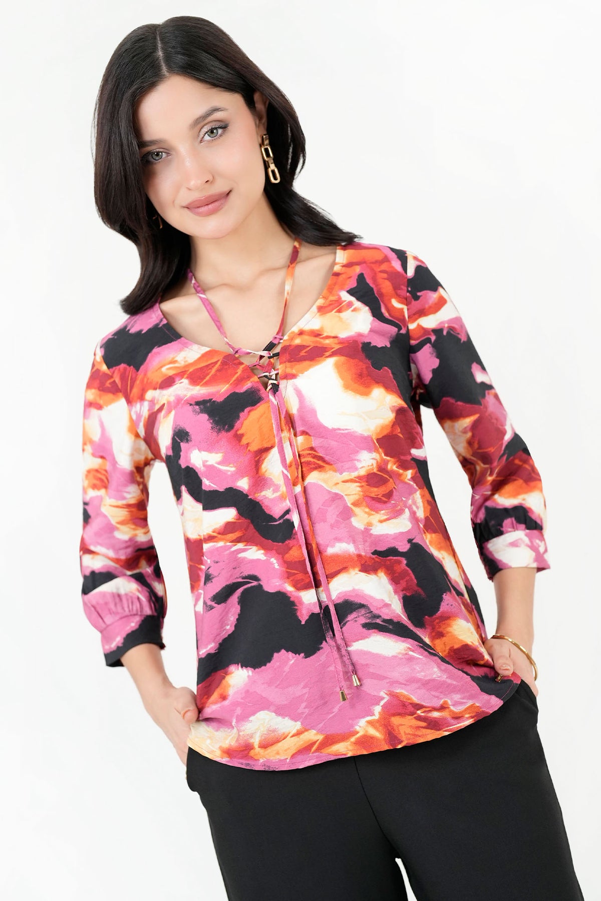 Blusa Manga 3/4 Seda Bali Estampado BLU09088SBEFUCLA
