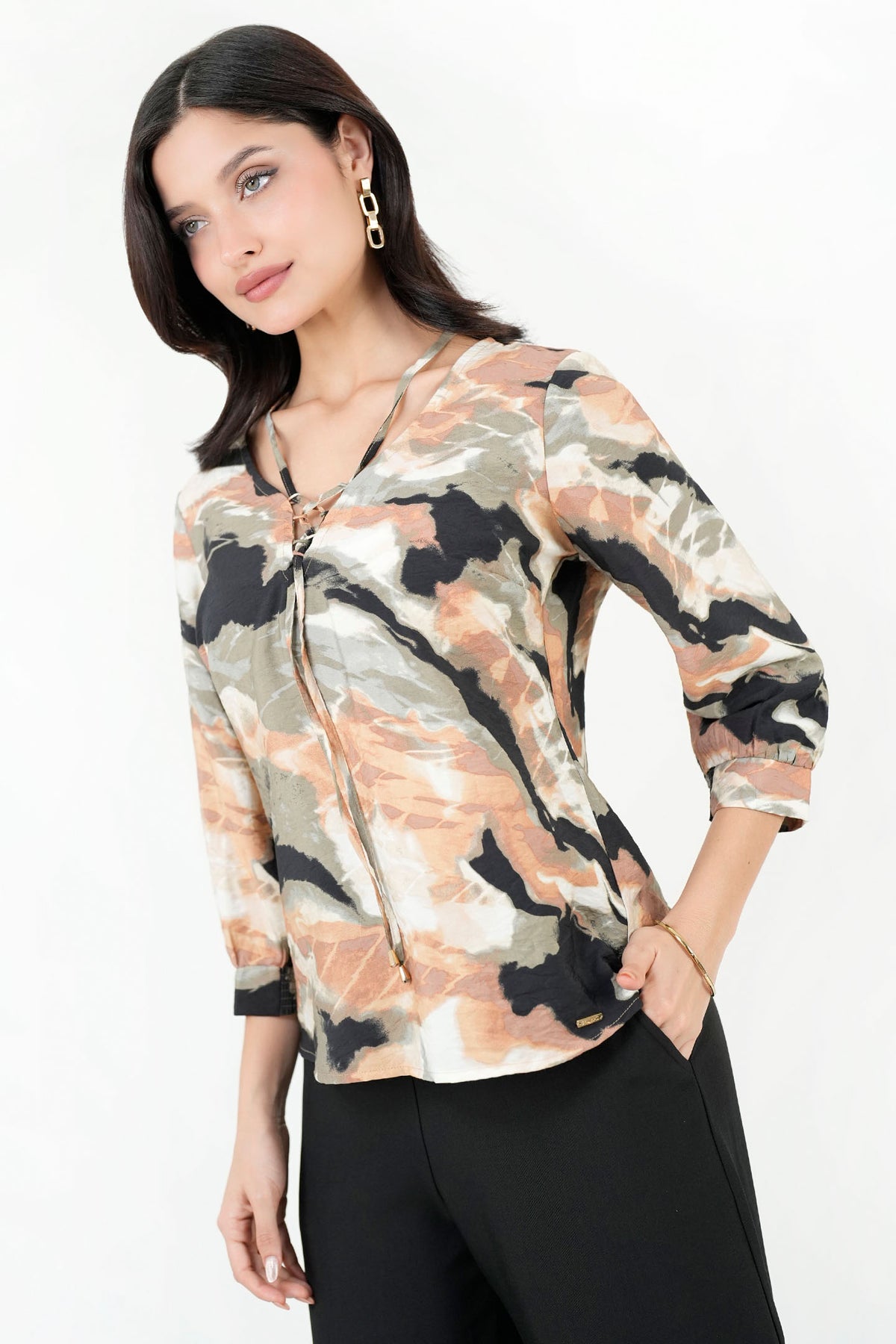 Blusa Manga 3/4 Seda Bali Estampado BLU09088SBEBEIXL