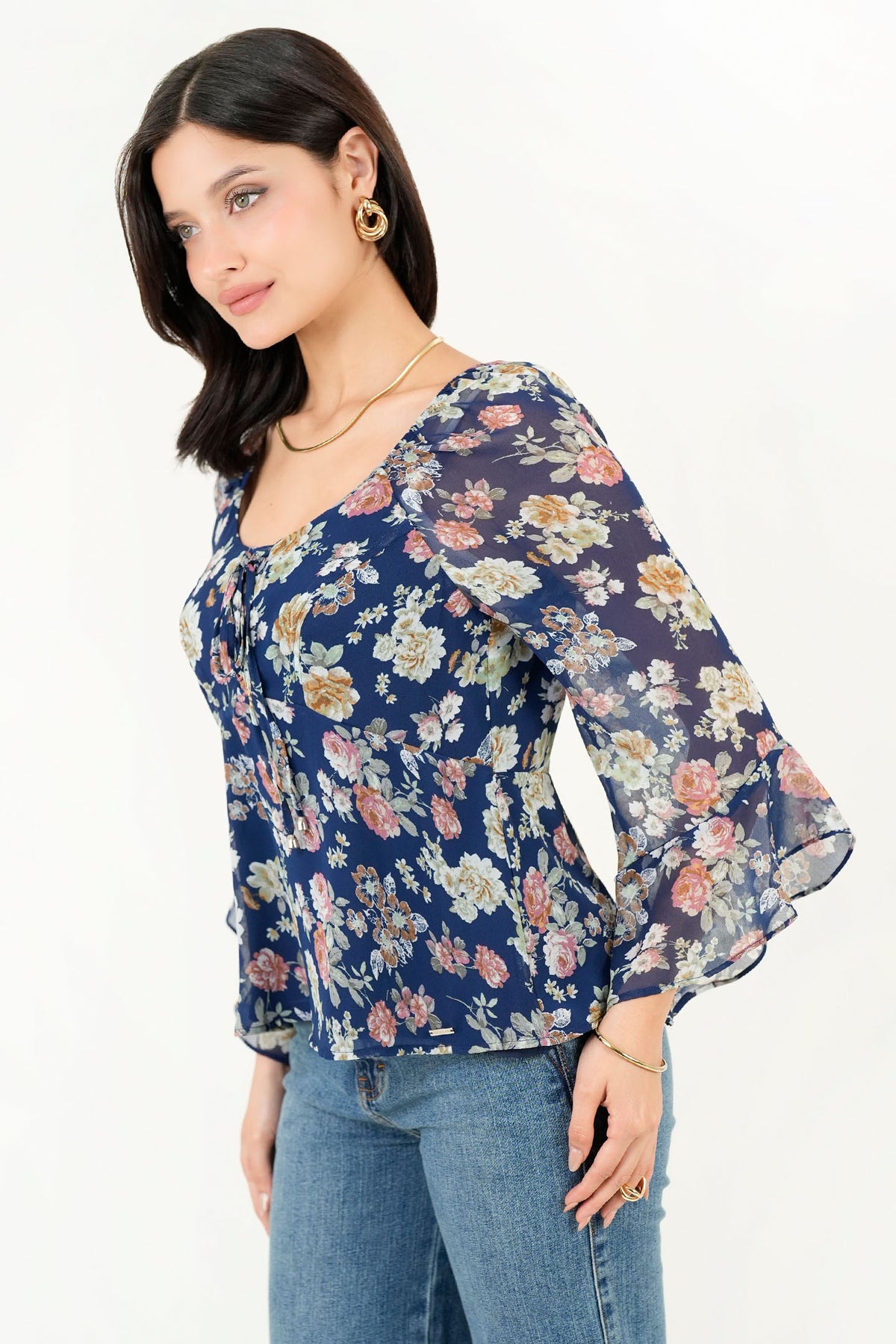 Blusa Escote Redondo Manga 3/4 Acampanada BLU09021GETAZLXL