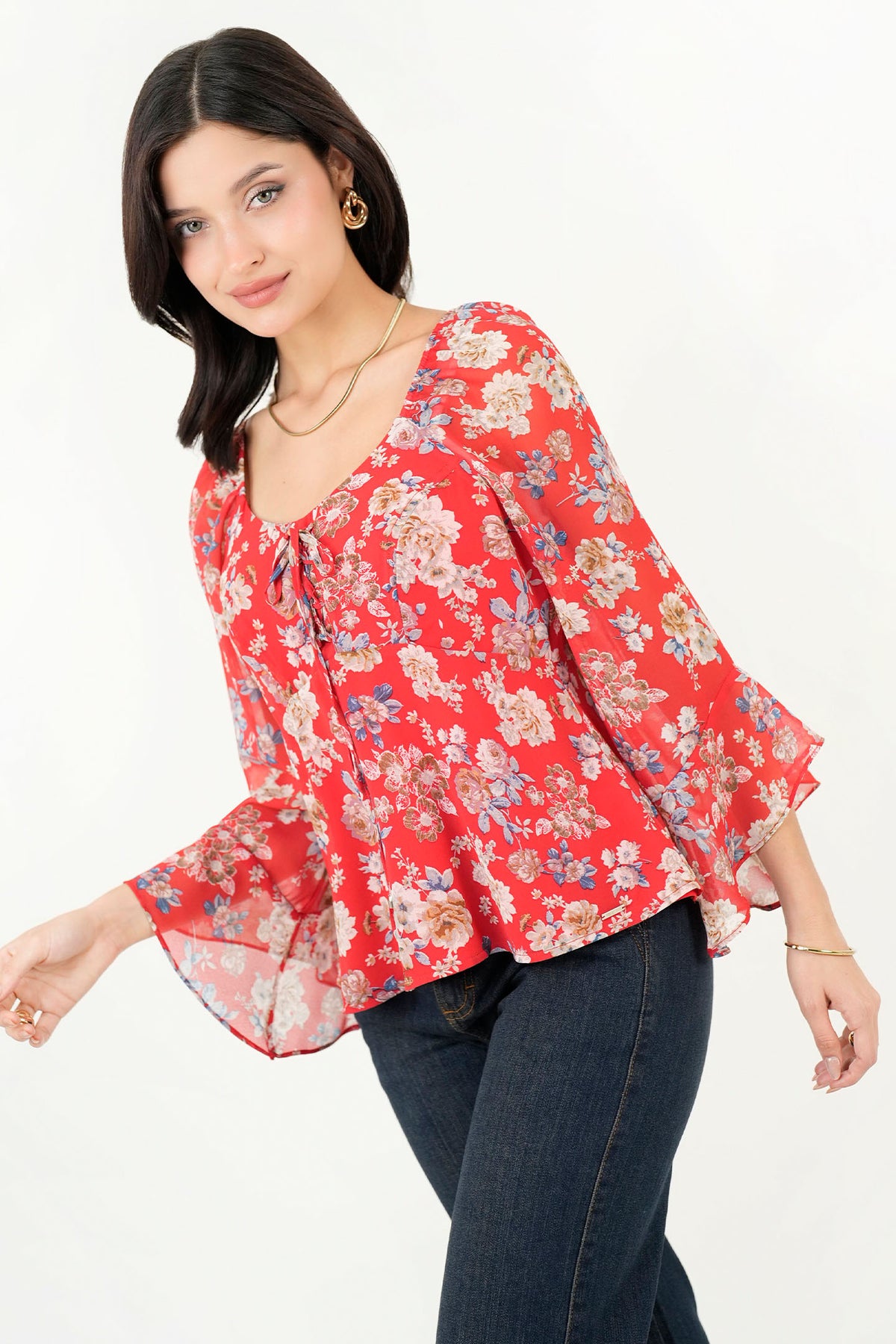 Blusa Escote Redondo Manga 3/4 Acampanada BLU09021GETROJXL