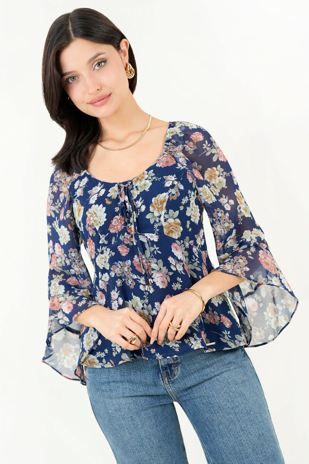 Blusa Escote Redondo Manga 3/4 Acampanada BLU09021GETAZLLA