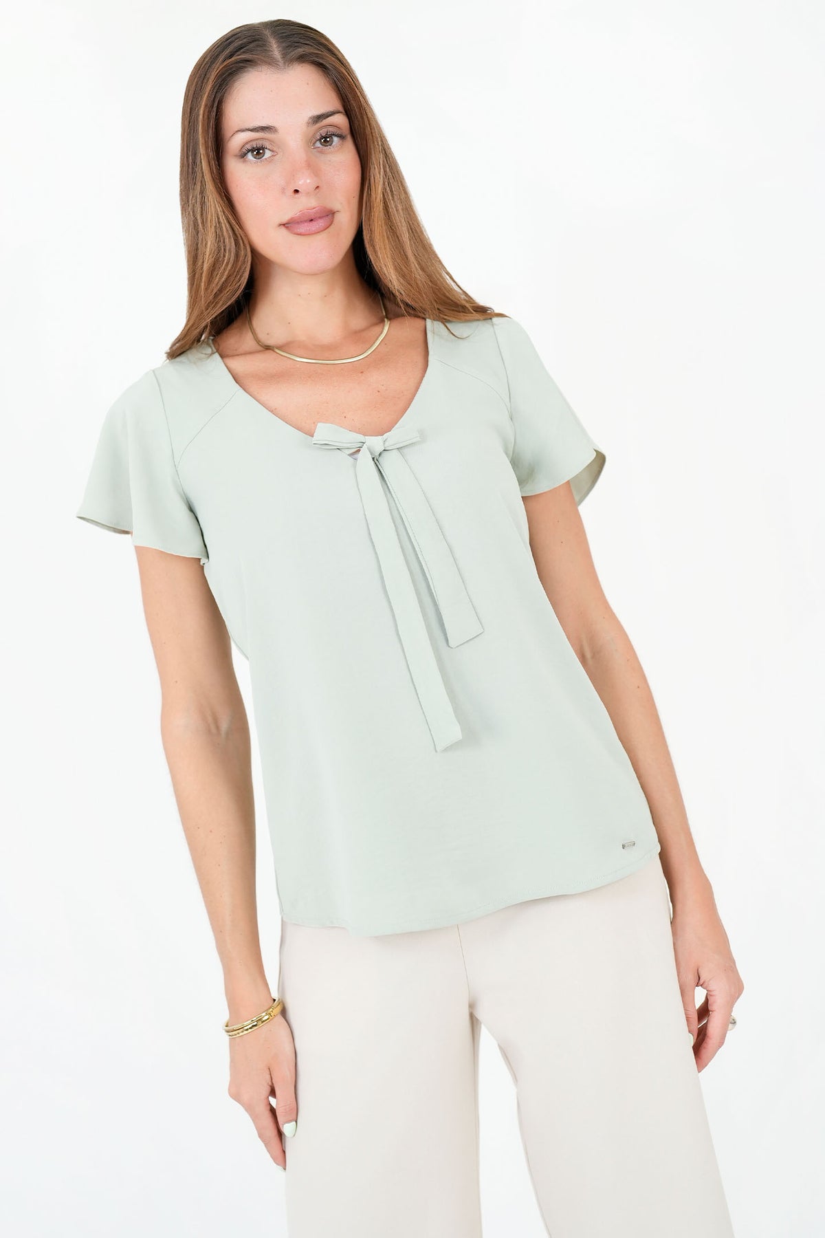 Blusa Manga Corta Campanita Seda Licrada BLU09098SSOVCMSM