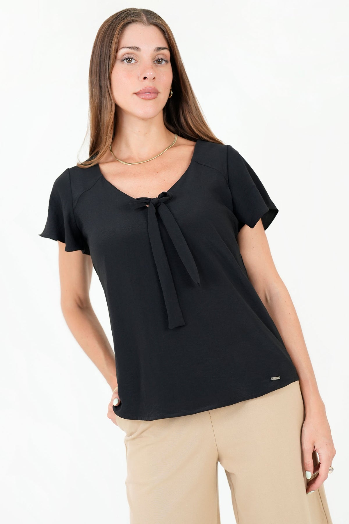 Blusa Manga Corta Campanita Seda Licrada BLU09098SSOVCMME