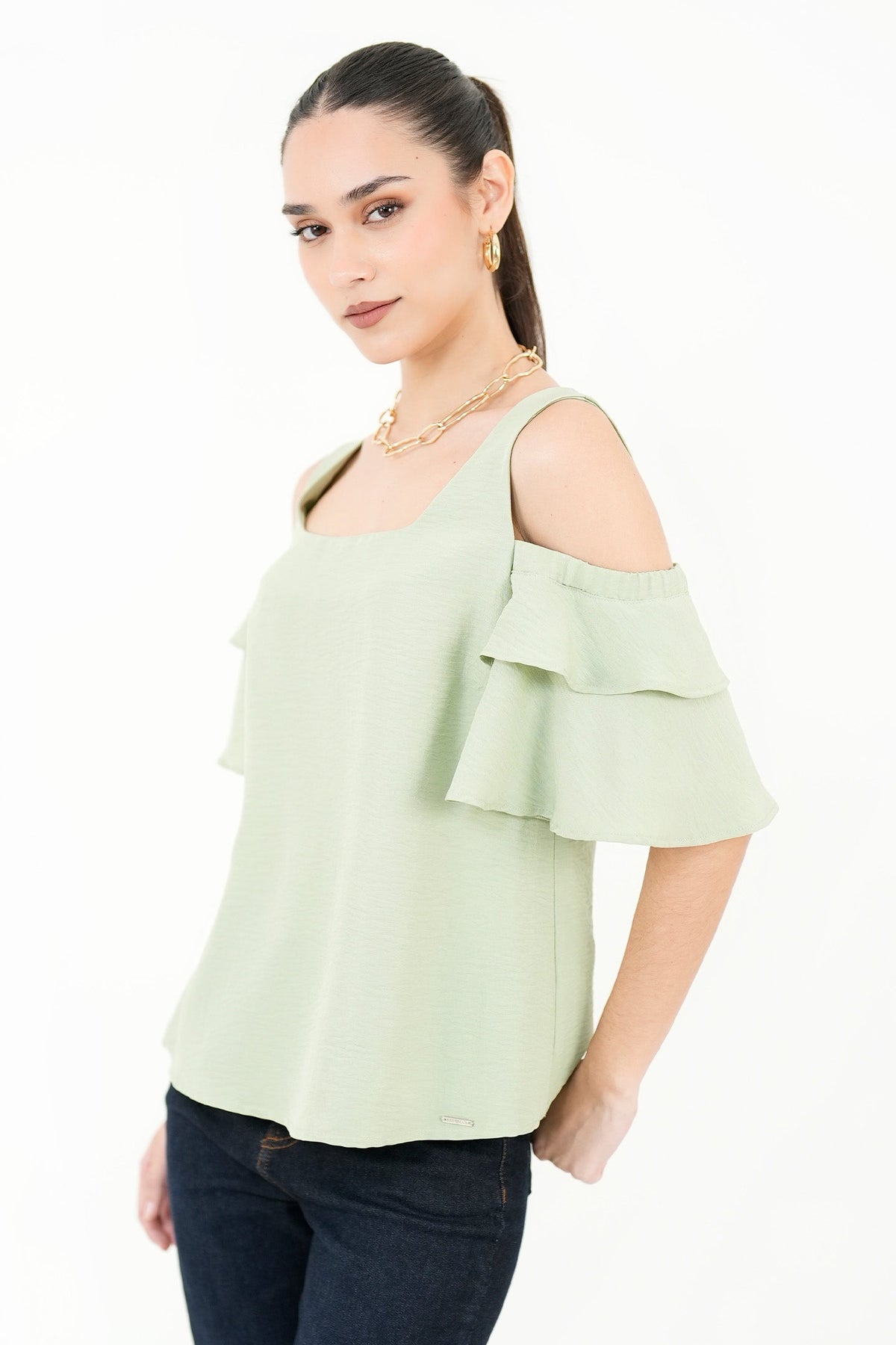 Blusa Manga 3/4 Off Shoulder Escote Bote Holgado BLU06011GVAVEDME