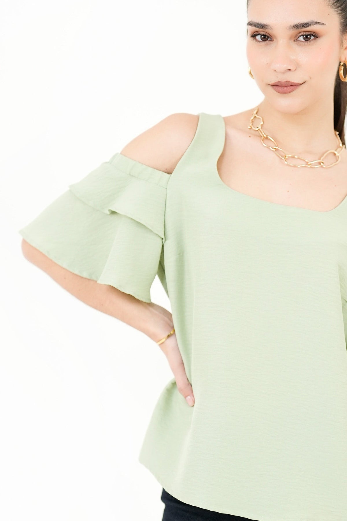 Blusa Manga 3/4 Off Shoulder Escote Bote Holgado BLU06011GVAVEDLA