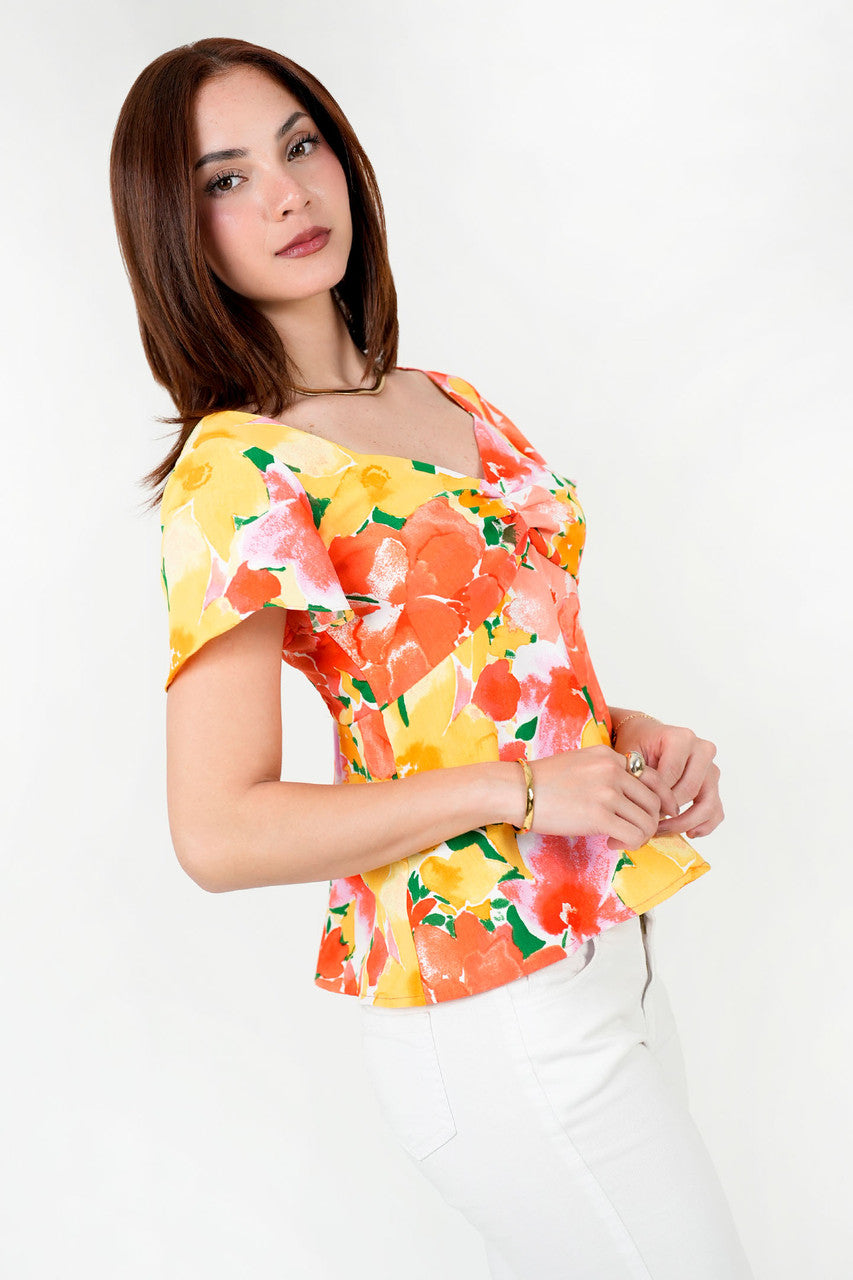 Blusa Vienna Estampada Escote Corazón con Busto Drapeado