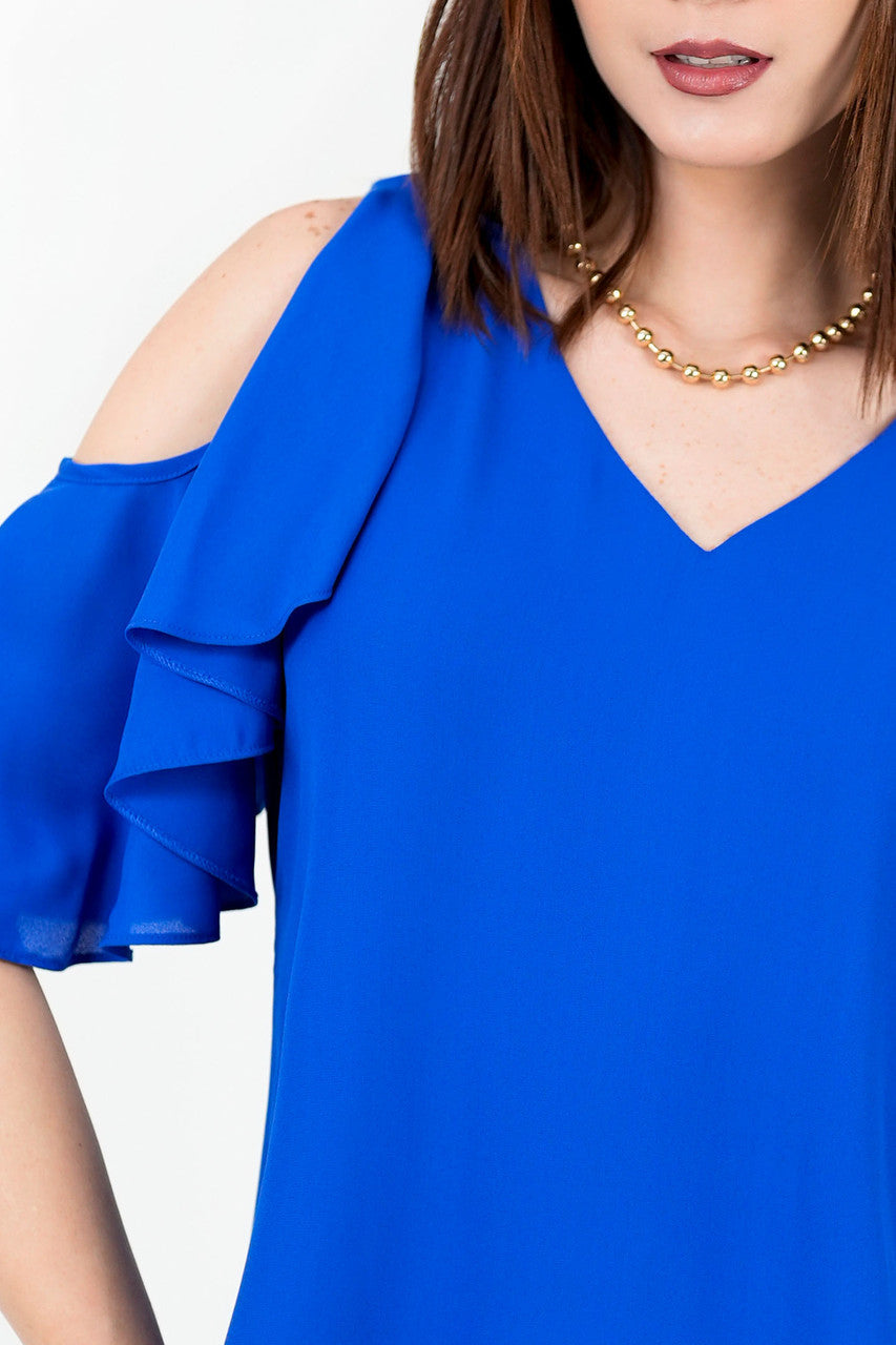 Blusa Gasa Crepé Escote V con Ruffle