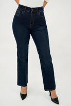 Pantalón Recto Tiro Alto Cintura Bolsillo posterior