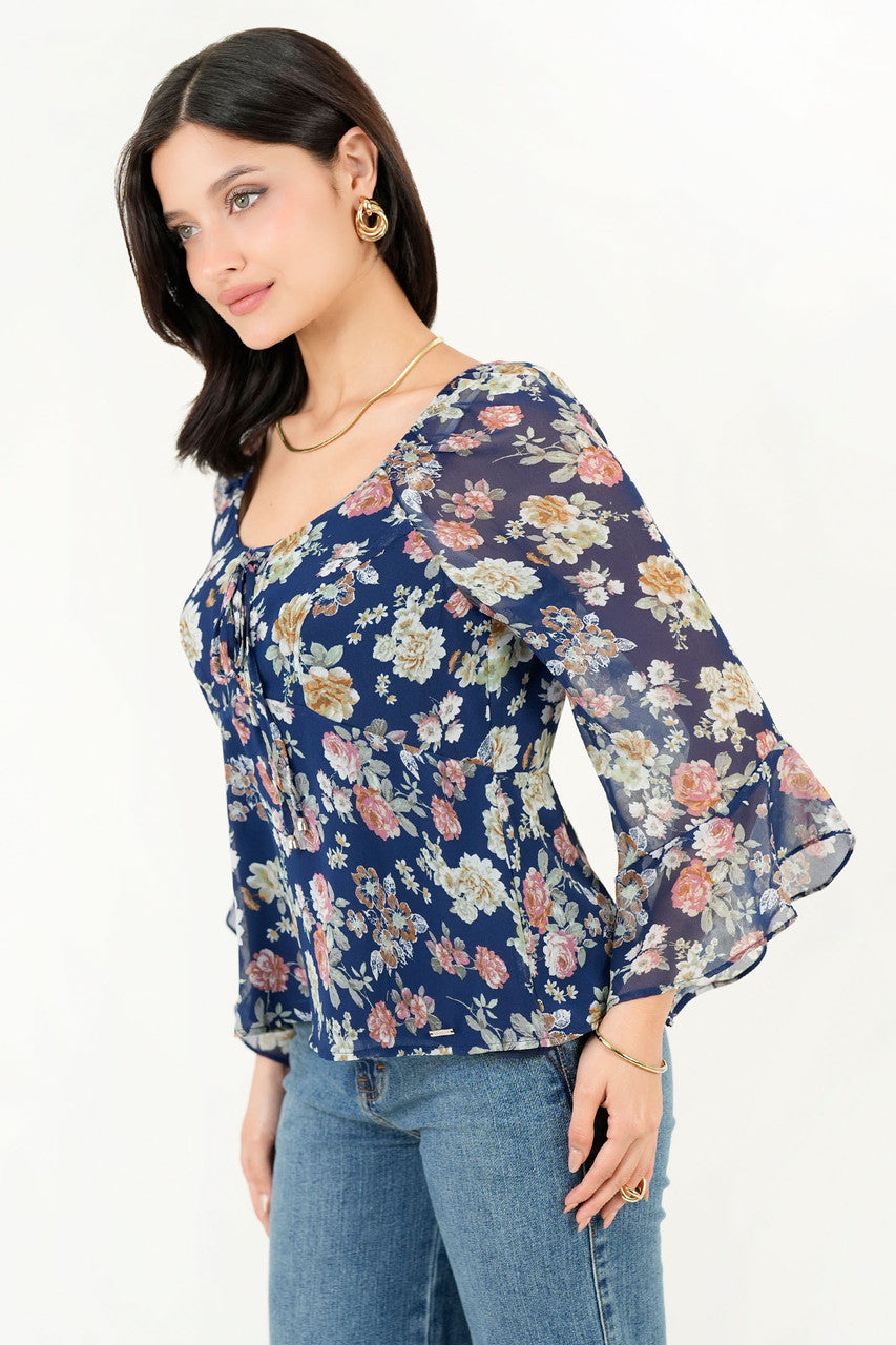 Blusa Escote Redondo Manga 3/4 Acampanada