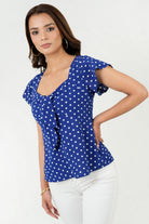 Blusa Seda Satín Escote V con Cascada en Hombro