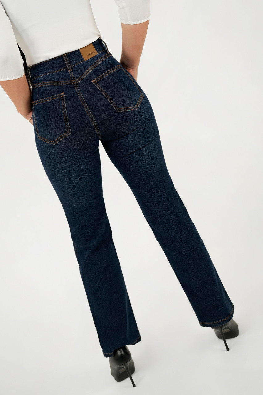 Pantalón Recto Tiro Alto Cintura Bolsillo posterior