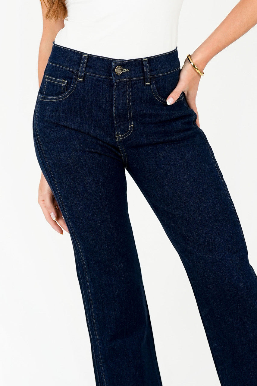 Pantalón Recto Denim con Vivo Lateral