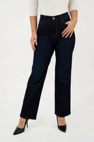 Pantalón Recto Tiro Alto Cintura Bolsillo posterior