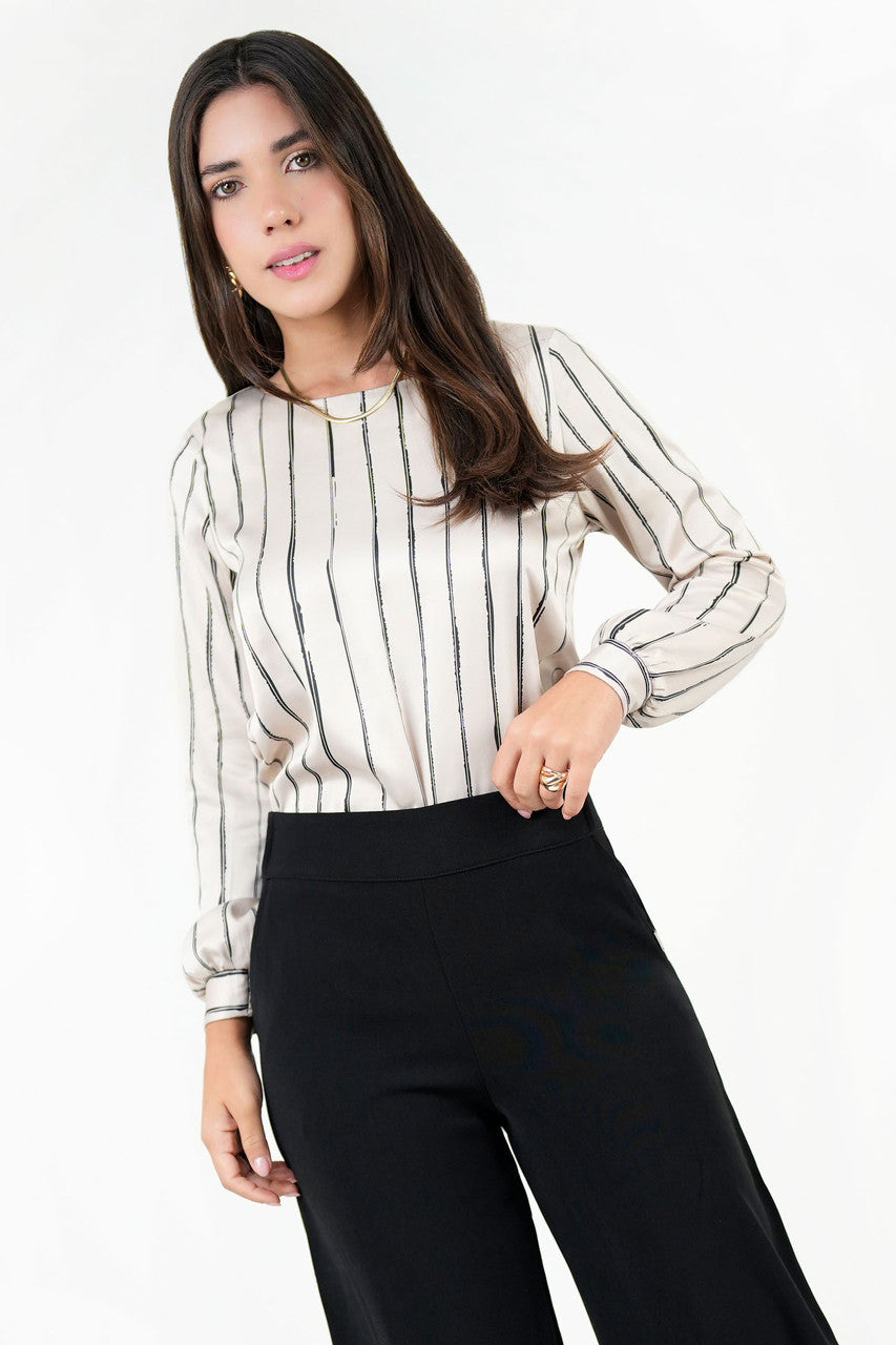 Blusa Manga Larga Satin Estampado