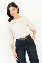 Blusa Manga 3/4 Seda Satinada Escote Ojal