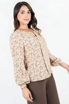 Blusa Manga Larga Seda Corrugada con Escote