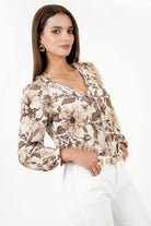 Blusa Manga Larga Lino Estampado