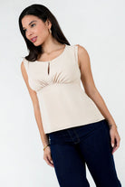 Blusa Seda Escote Ojal con Fruncido Bajo Busto