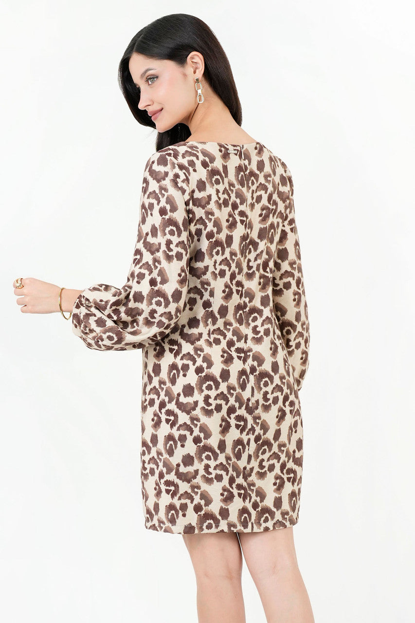 Vestido Corto Rayon Estampado Escote Ojal