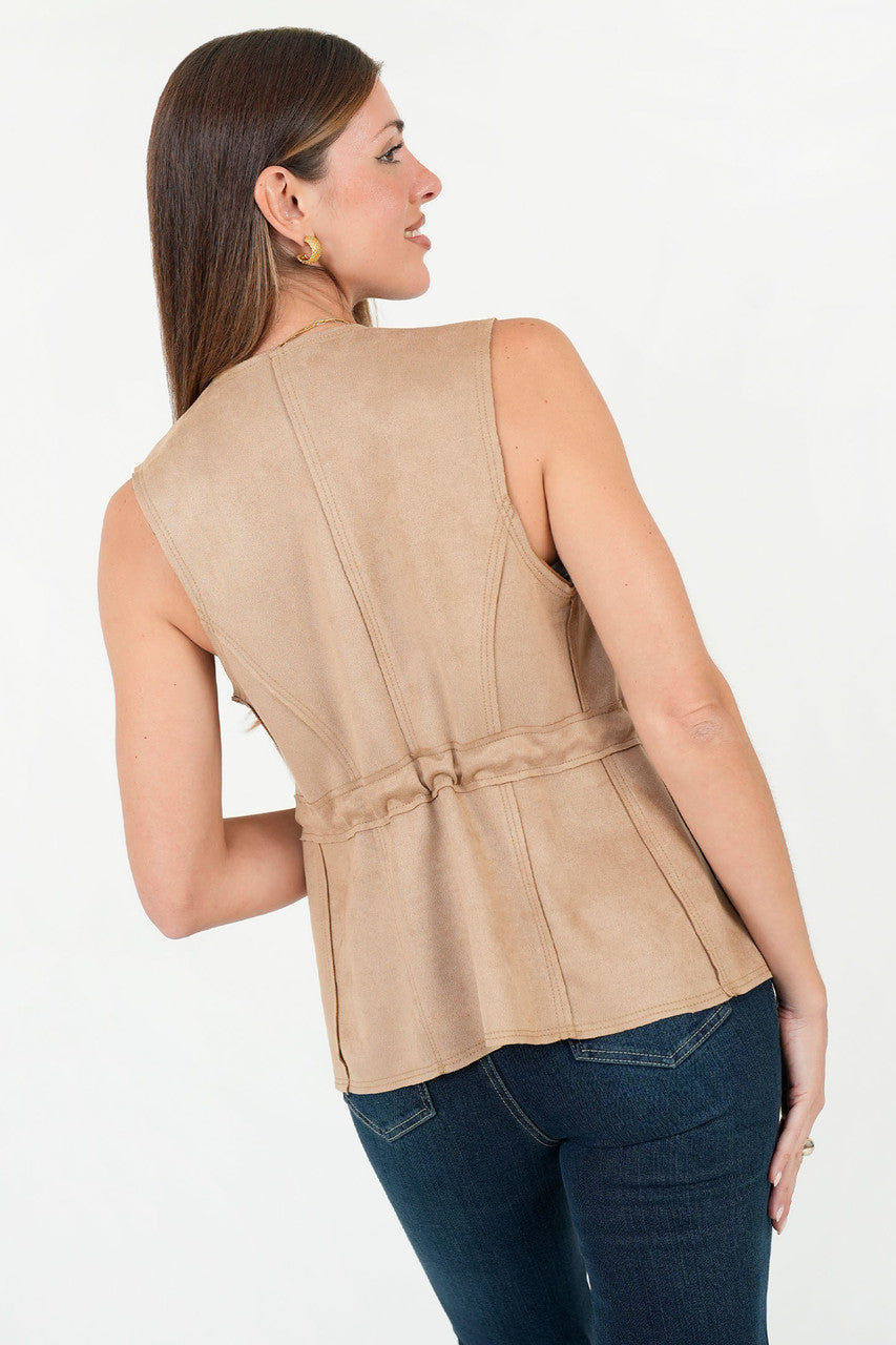 Chaleco Suede con Cremallera y Escote V