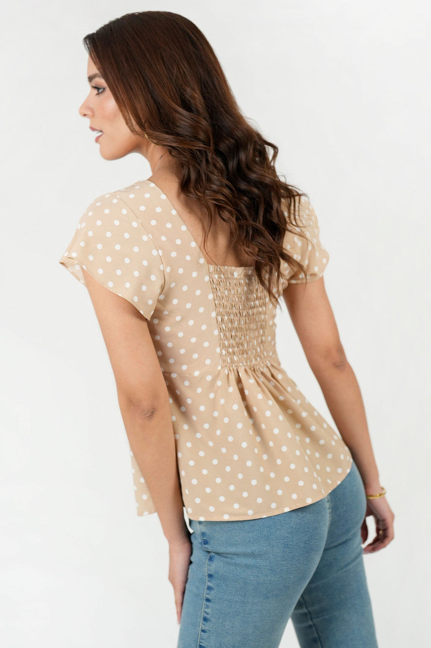Blusa Seda Satín Escote V con Cascada en Hombro